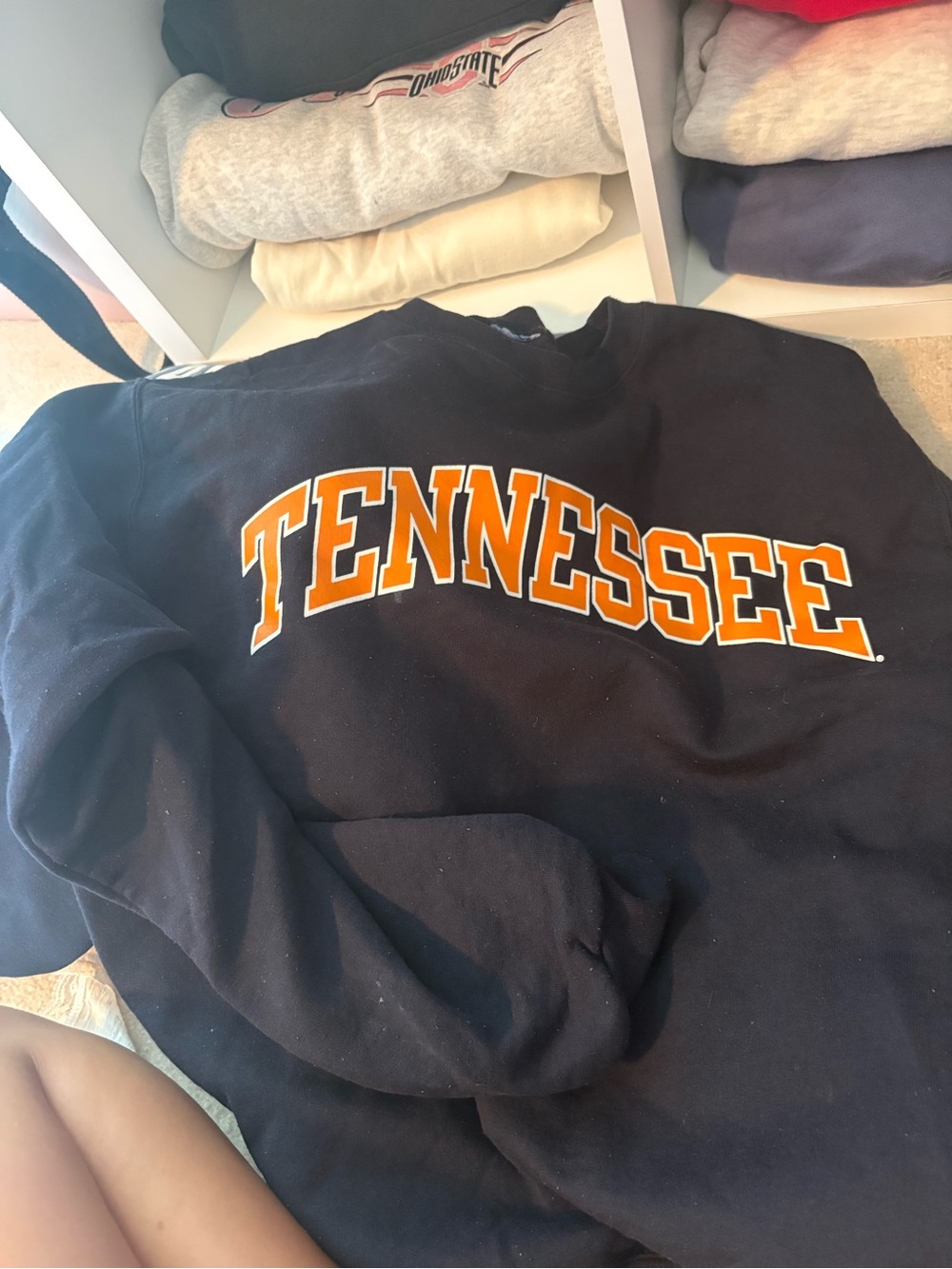 Champion Navy Crewneck Sweatshirt with Orange Tennessee Lettering
